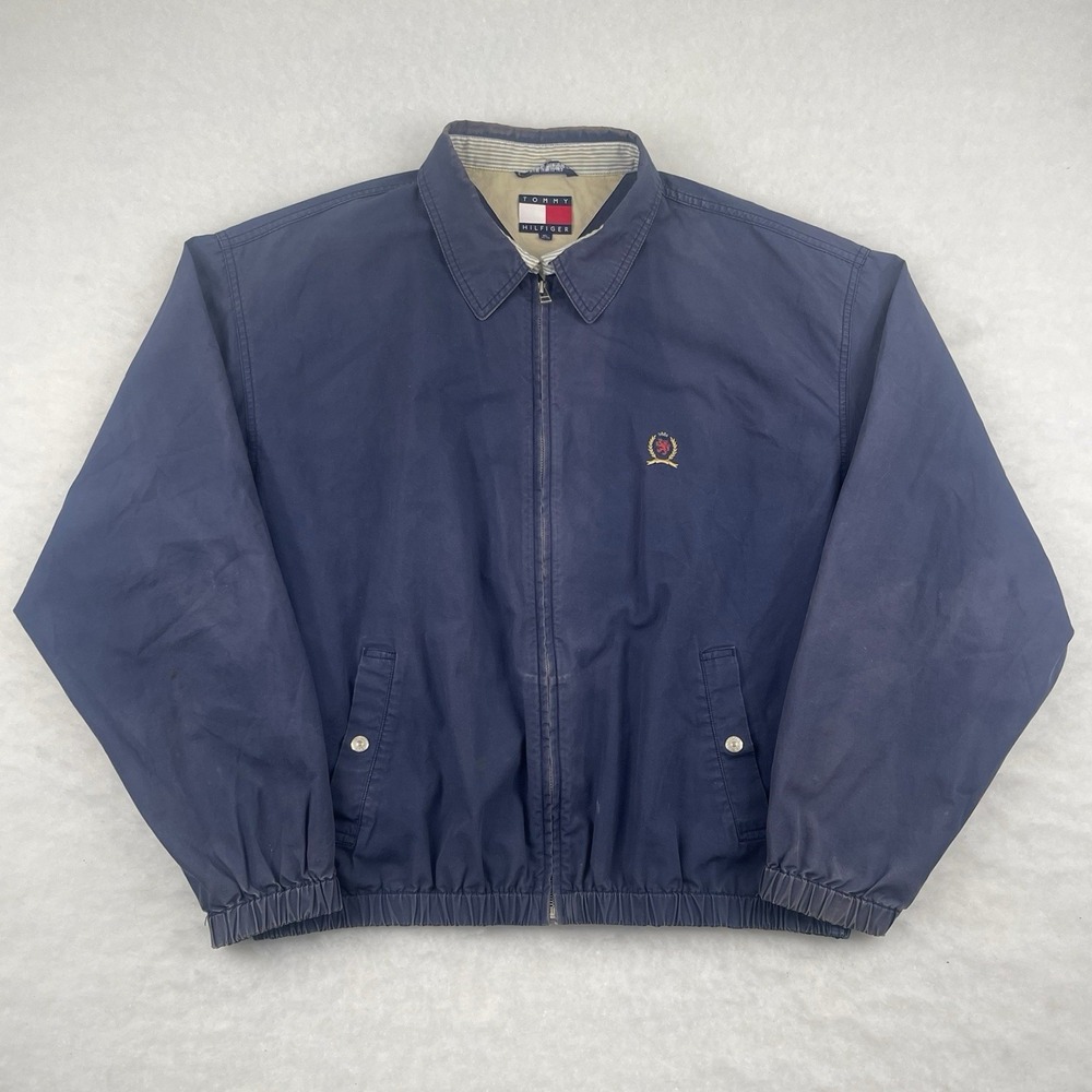 Vintage Tommy Hilfiger Jacket Navy Blue Full Zip Harrington Style Men's XL